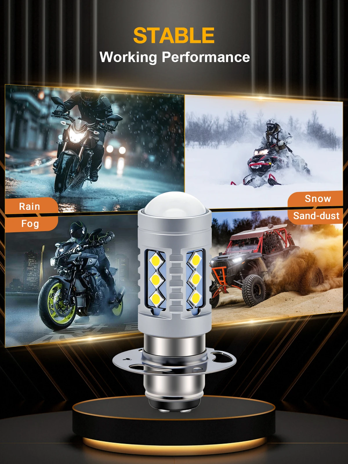 P30D LED Motorbike Headlamp 10-60V AC Wide Voltage High Low Beam 750Lm White Light for Motorcycle Scooter ATV Off-road Vehicle