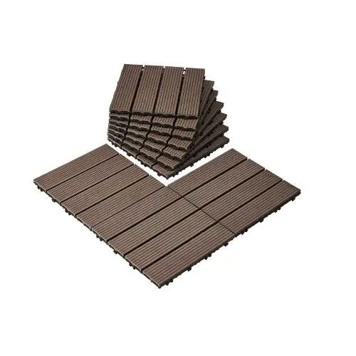 12x12 Interlocking Plastic Wood Deck Tiles - 10 Pack Waterproof Flooring for porch , Patio & Balcony