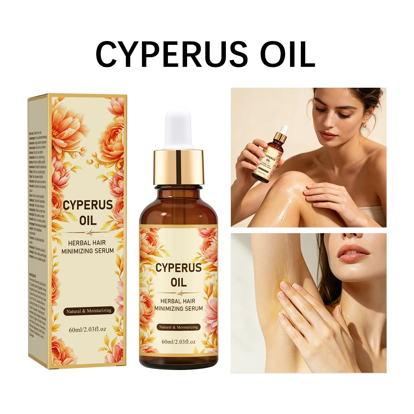 60ml Cyperus Herbal Hair Minimizing Serum – Natural Plant Oils for Post-Removal Moisturizing, Soothing Care on Arms, Legs & Body