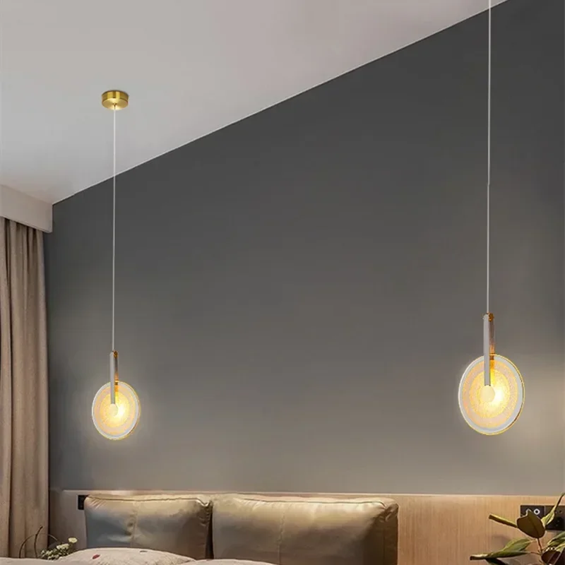 Nordic Salon Chandeliers Modern Home Decor Leather Circular Glass Led Lamp Living Room Dining Table Bedroom Lustre Pendant Lamp
