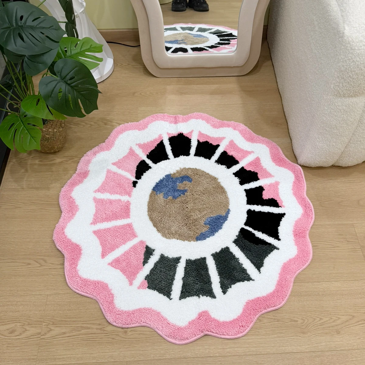 AGILESTAR Feminine Rug, Boho Tufted Carpet, Scalloped Non Slip Floor Flocking Mat for Spiritual Art Lovers Dressing Room Decor