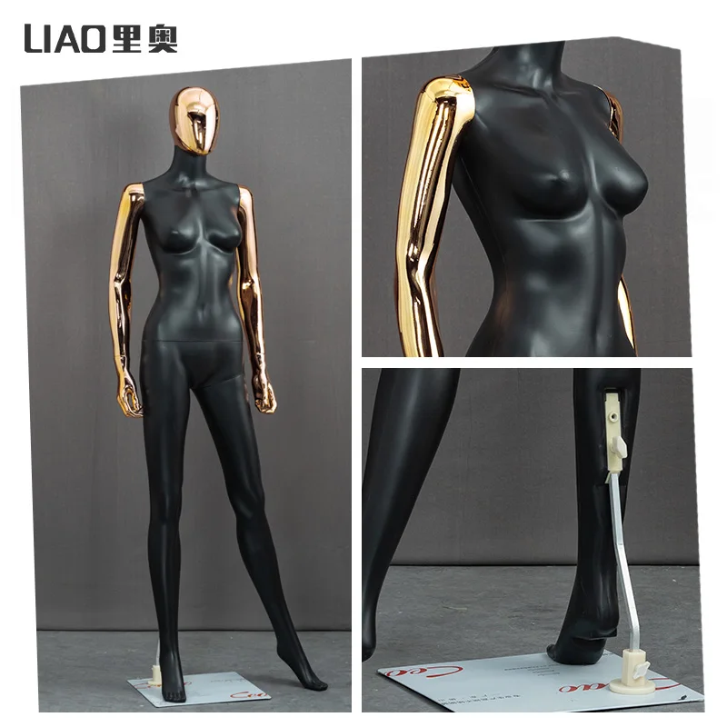 Gold Chrome Plating Head Matte Black plastic women model mannequins full body Window store display manequins female