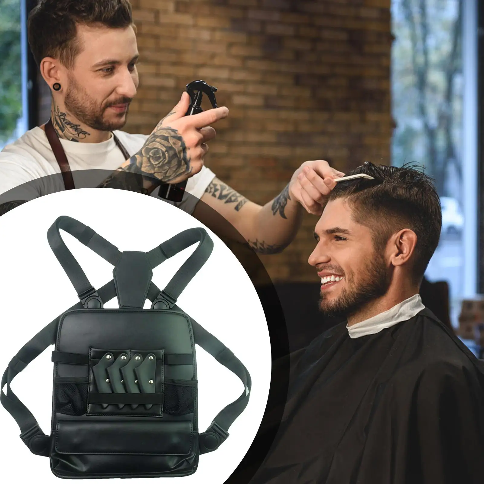 حقيبة مقص الشعر من جلد البولي يوريثان على ظهره ملحقات حلاقة الصدر حقيبة تنظيم لتخزين مشط المقص ومتجر حلاقة الحلاقة