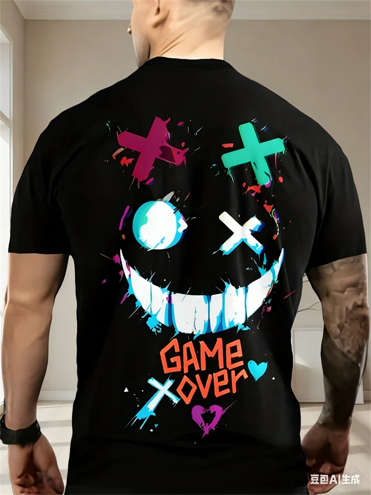 T-shirt moda di strada estiva per uomo Hip Hop girocollo manica corta Top espressione 3D stampa pullover Tee uomo abbigliamento oversize