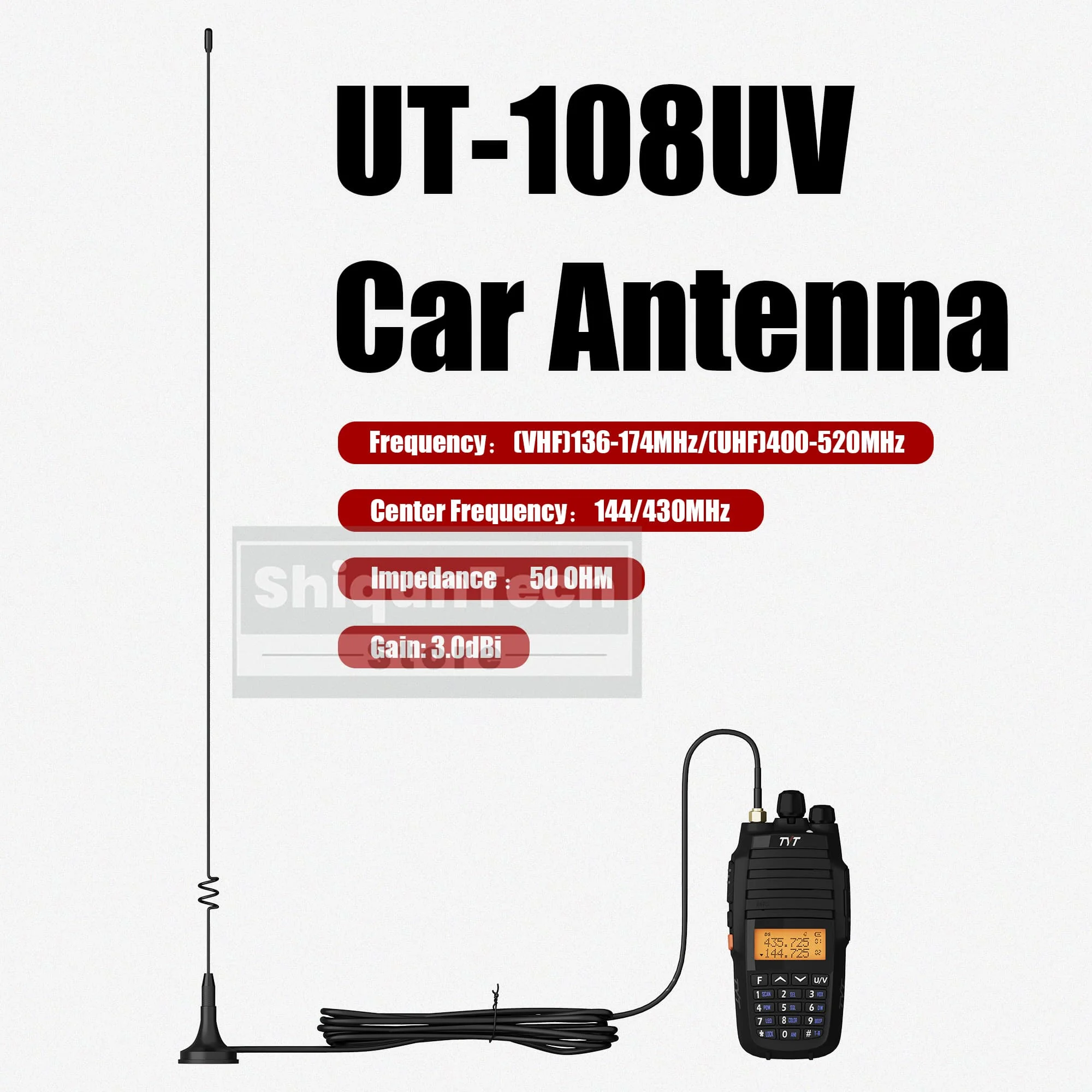 UT-108UV Car Radio Antenna High Gain SMA-F BNC SMA-M Magnetic Aerial UHF VHF 144/430Mhz Compatible with Baofeng Quansheng Radio