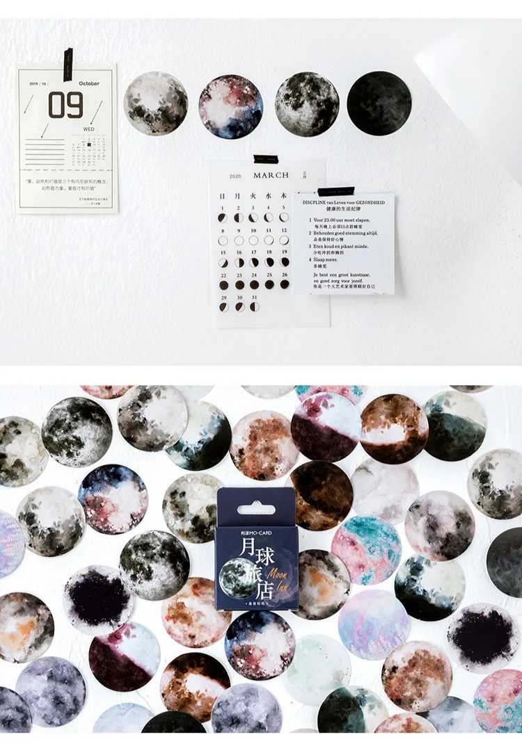 45 Pcs Moon Mini Paper Stickers Cute Creative for DIY Album Diary Scrapbooking Label Stationery School Supplies