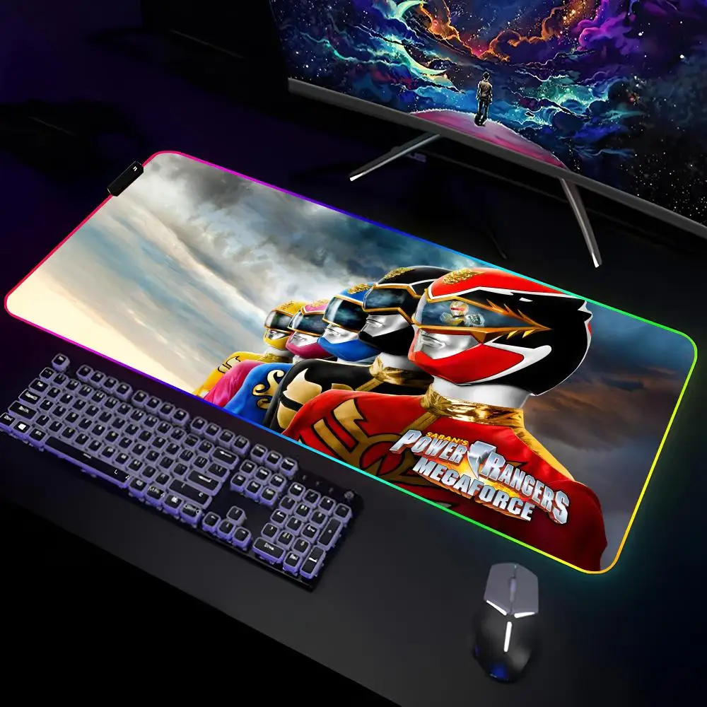 Cartoon P-PowerS R-Rangers Mouse Pad Gamer RGB Deskmat Keyboard Mat Gaming Laptops LED Mousepad Desk Protector Anime Mause Mats