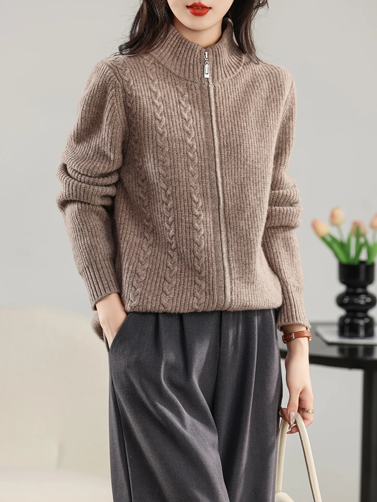 2024 New Women Cashmere Sweater 100% Merino Wool Zipper Cardigan Winter Soft Quality Knitwear Casual Luxary Tops Clothing