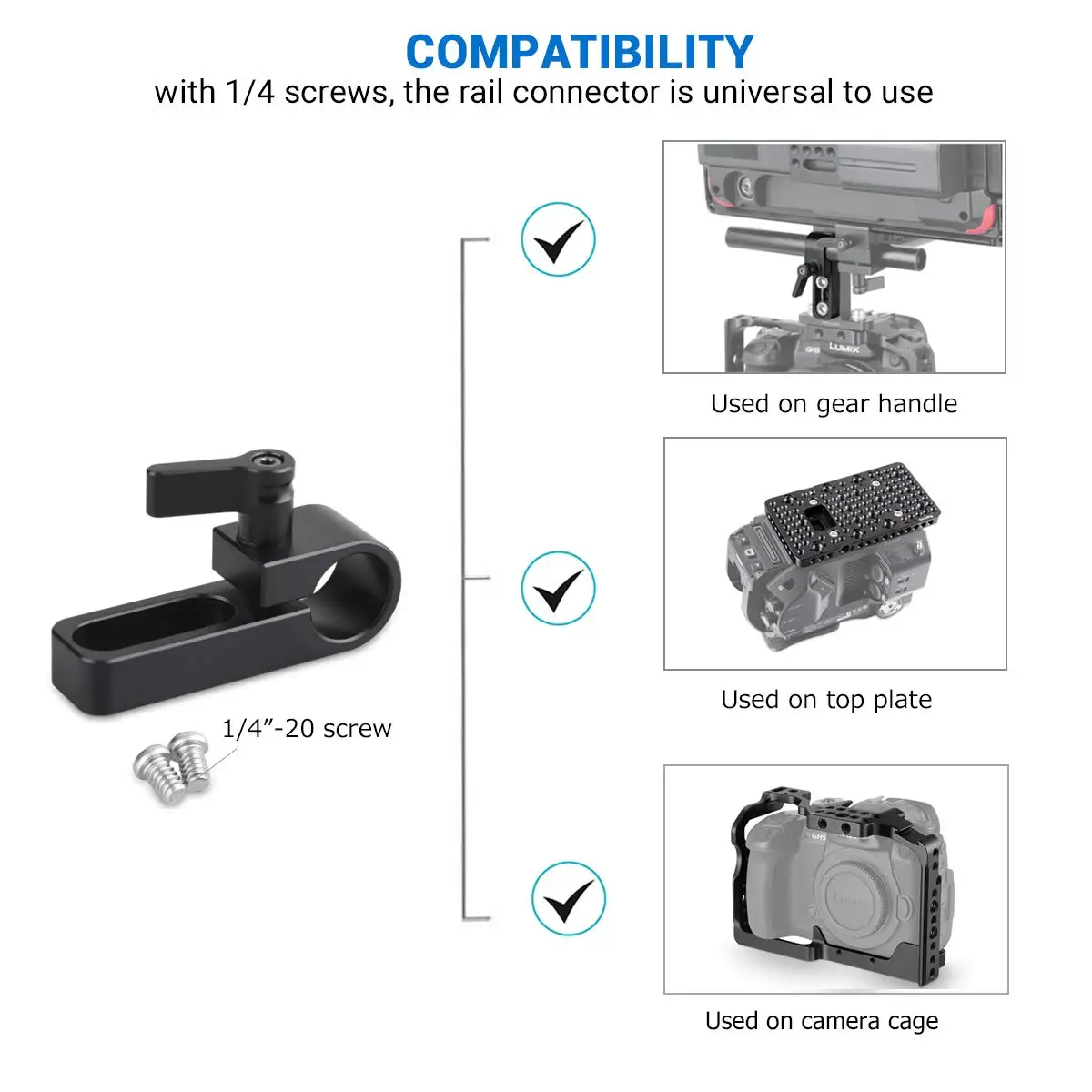 SmallRig Single 15mm Rail Clamp Mount Rod Clamp with Long Hole on Plate/Cage/Handle for Rod Extension For Universal 15mm Rod1549