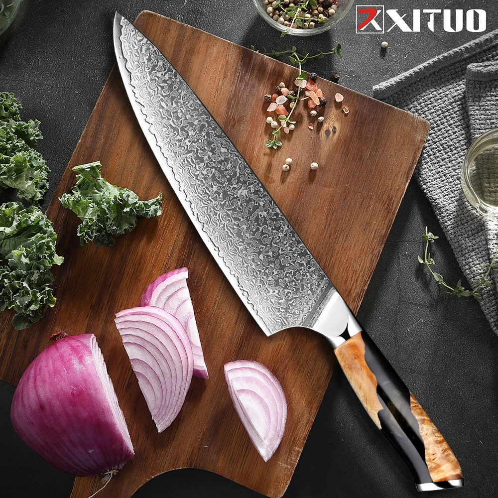 

Japanese Chef Knife 8 Inch,Damascus Kitchen Knife,67 Layers Damascus Steel Knife, Razor Sharp Chefs Knife for Meat Vegetable