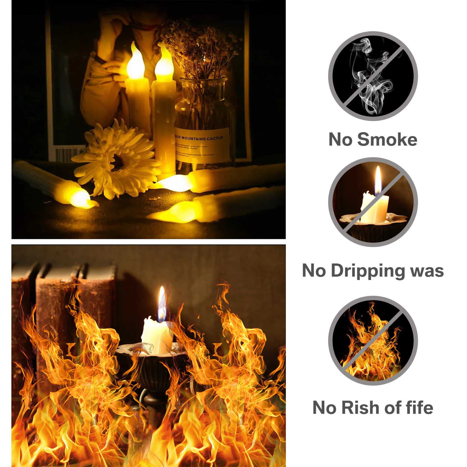 LED Taper Candles Flameless Candlesticks 6.5inch Battery Operated Window Candles for Christmas Halloween Churches Birthday Party