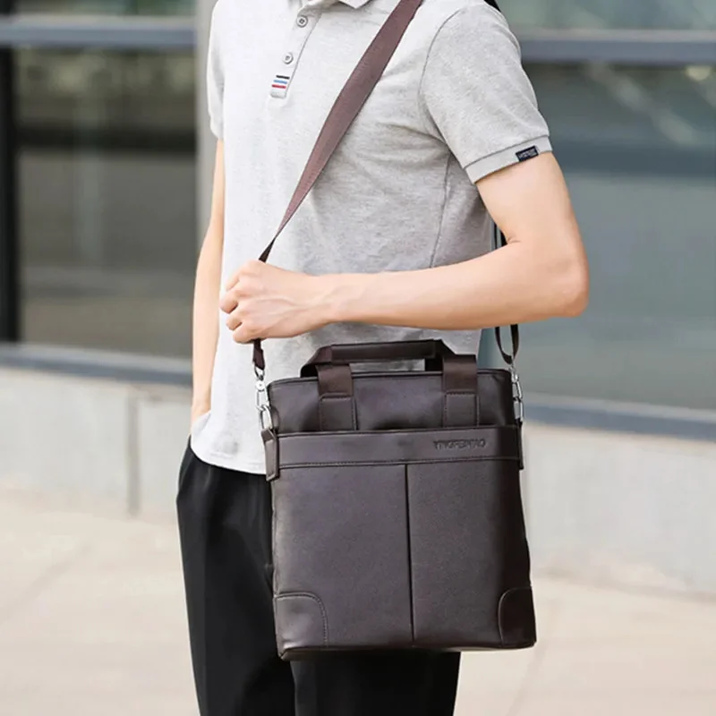 Vintage Men's PU Leather Briefcase Business Vertical Handbag Luxury Male Shoulder Messenger Office File Bag