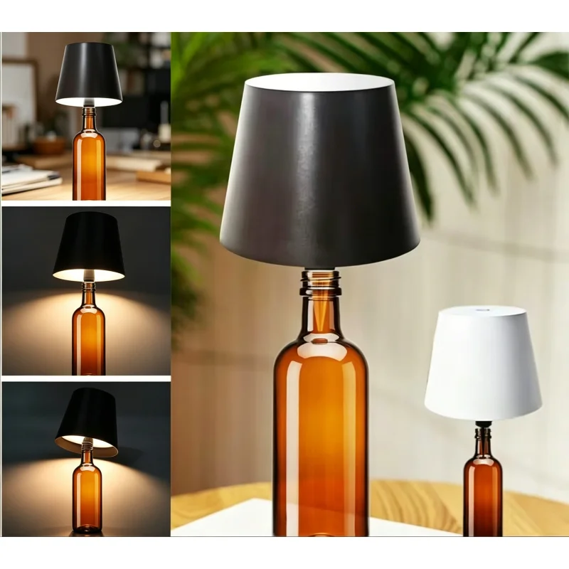 Wireless Table Lamp with LED Wine Bottle Base - Rechargeable Vases Light Touch Switch for Bar & Dining Room
