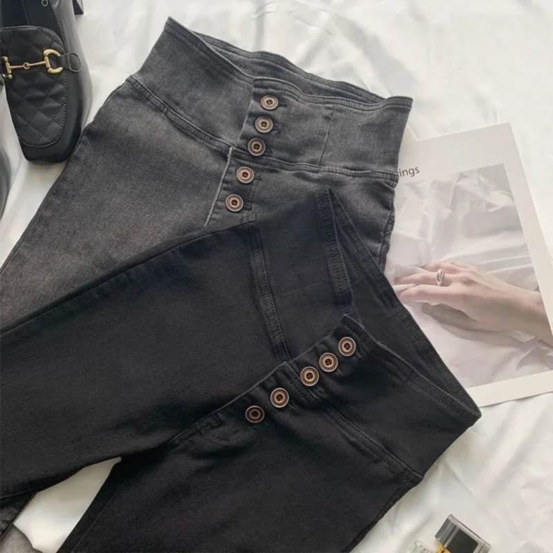 Jeans met hoge taille voor dames Nieuwe herfst- en winterstijl Elastisch afslankend strak hijsbillen Kleine voeten 9-inch potloodbroek