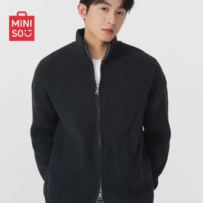 

Miniso Men's Knit Cardigan | Teen Long Sleeve Sweater, Autumn Casual Jacket