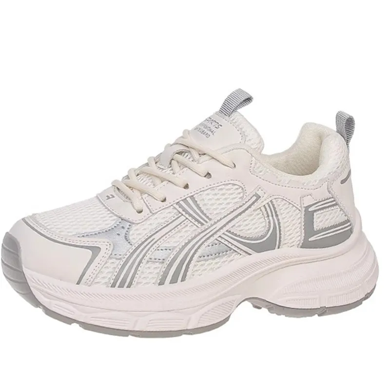 

Женские туфли для папы, дышащие повседневные спортивные кроссовки на толстой подошве, визуальные утягивающие ноги, летний новый стиль, увеличенная высота 2025