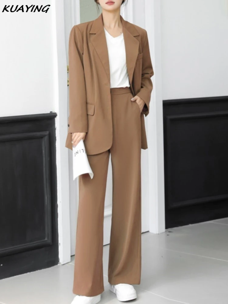 High Quality Office Ladies Pant Suit Solid Color Women Business Blazer Jacket Loose Trouser Female Work Wear Formal Sets Clothes