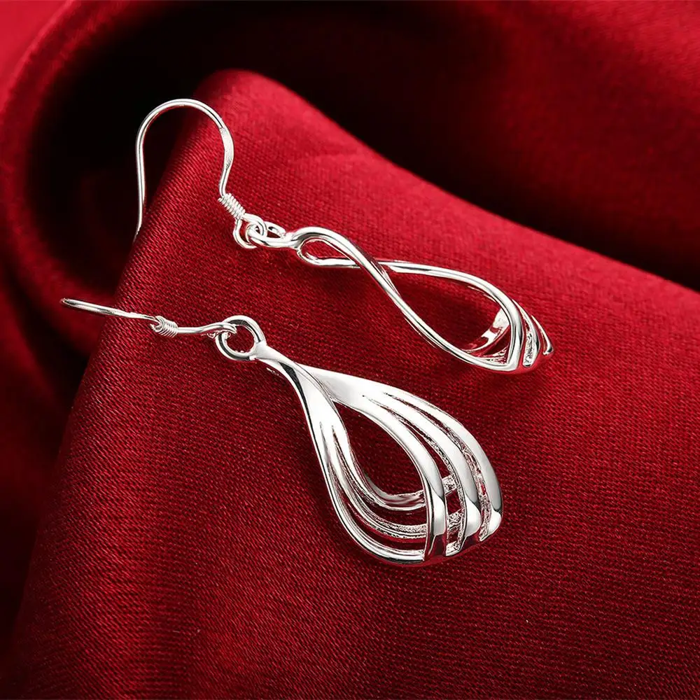 925 Sterling Silver Earrings fashion Jewelry elegant Woman charm Twist Wavy line drop earrings Trendsetter Christmas Gifts