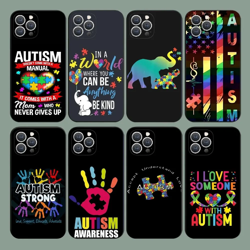 

Autism Support Puzzle Phone Case For iPhone 15,14,13,12,11,Plus,Pro Max,XS,X,XR,SE,Mini,8,7 Soft Silicone Black Cover