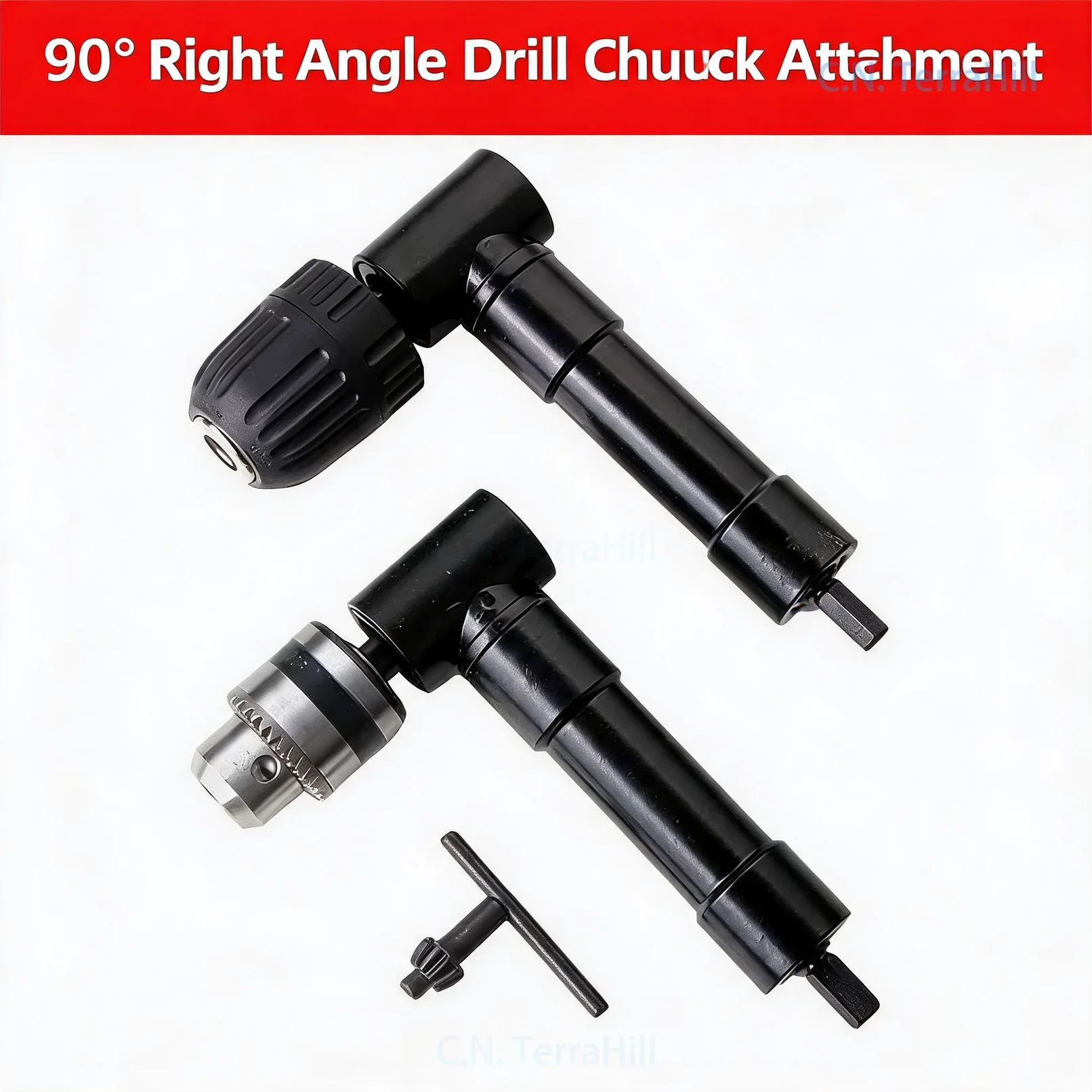 90 Degree Right Angle Drill Attachment Chuck, Black Corner Adapter for Tight Space Drilling