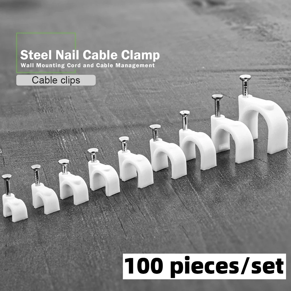 100PCS circular nail clip nylon wire management clip, circular steel nail wall mounted network cable clip 4/5/6/7/8/9/10/12mm