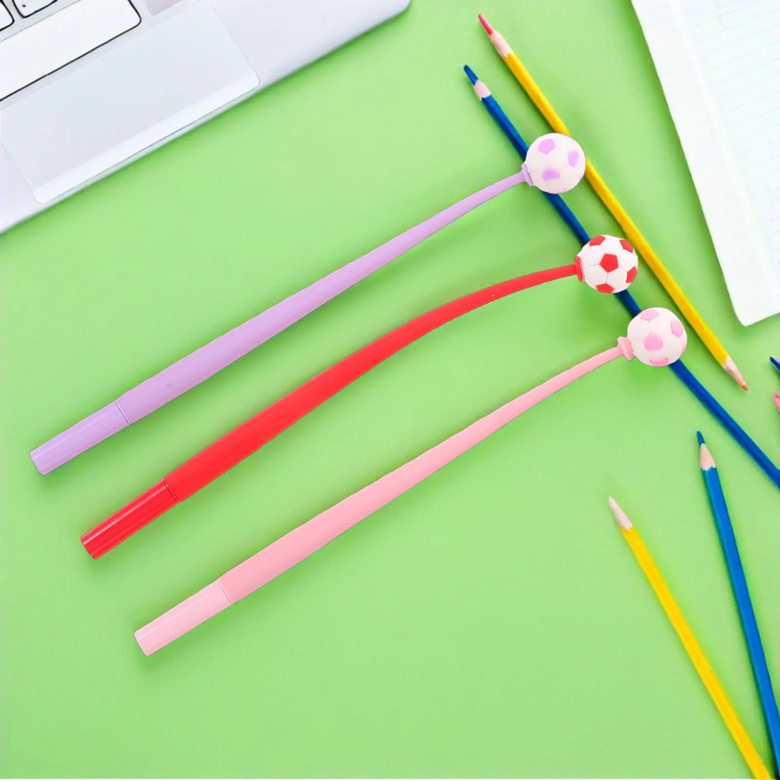 20Pcs Soccer Gel Ink Pens Football Bobblehead Design Multicolor Ink Smooth Writing Supplies School Office Sports Party Filler