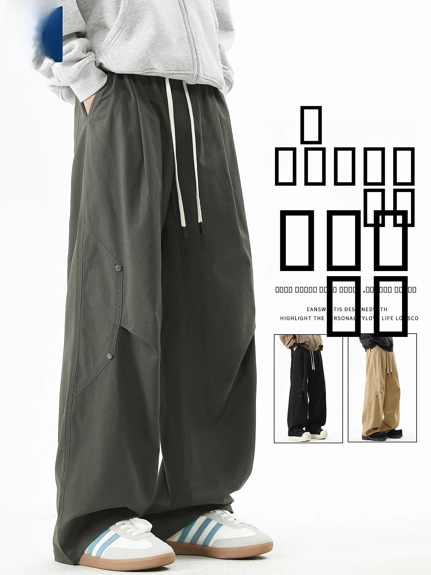 

American Retro Pleated Work Pants Men's Spring Loose Straight Cotton Casual Trousers Autumn Spring Style Logging Pure Cotton ...