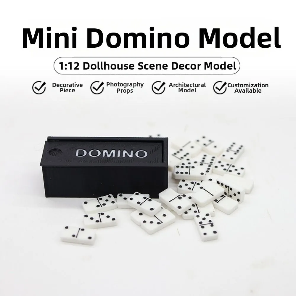 1 Set High Quality 1:12 Dollhouse Miniature Domino Model Dot Mini PLA Dominoes Board Game Black&White Building Learning Toys
