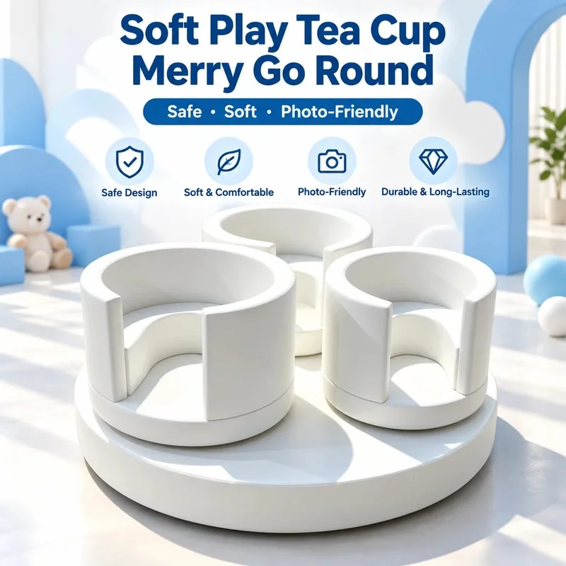Kids Soft Play Tea Cup Merry Go Round Swing Carousel Indoor Outdoor Playground Equipment for Party Rental Business