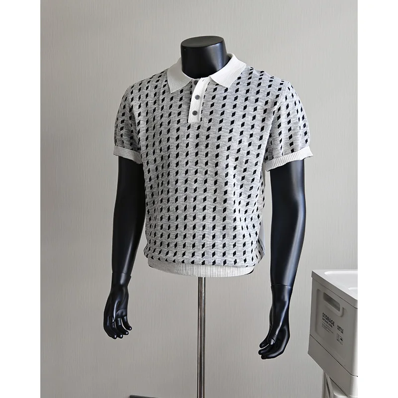 British Style Knitted Ice Silk Polo Shirt for Men Fashion Lapel Casual Business T-shirt Breathable Versatile Social Street Top
