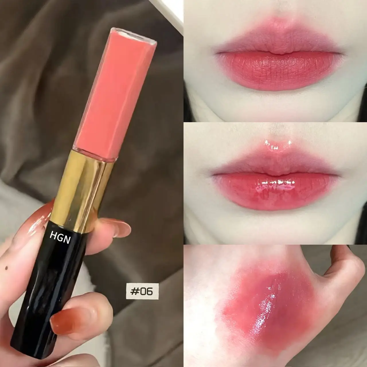 Hgn Dual Ended Matte and Gloss Lip Gloss Soft Matte Dewy Glossy Long Lasting Color Brighten Skin Tone Multi Makeup Styles