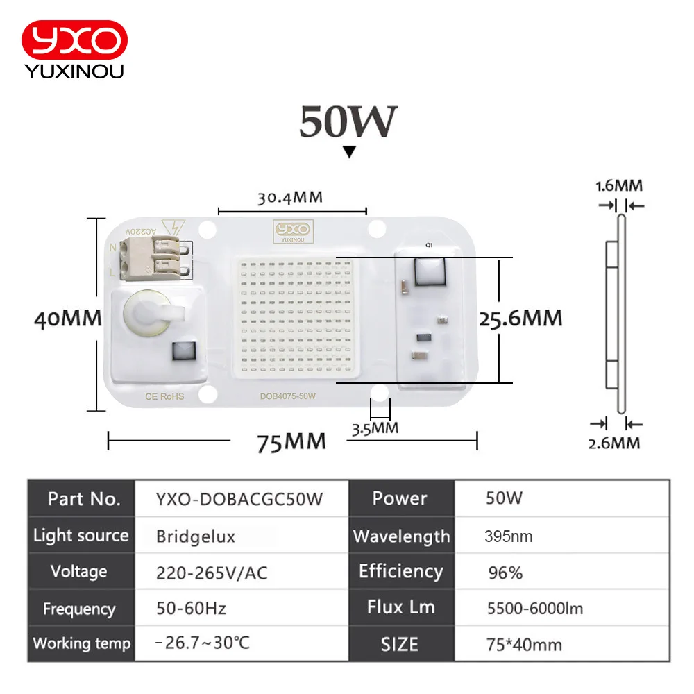 Horticulture Indoor Plant Grow Light COB LED Chip  50w Full Spectrum+660nm LED COB Chip For Plant Grow