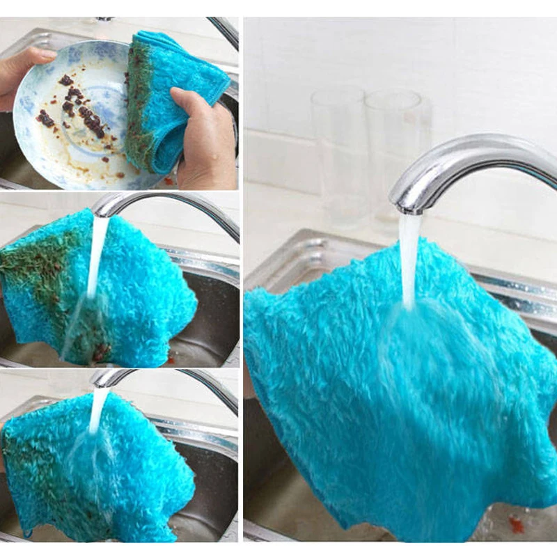 5pcs Plush Microfiber Cloth Home Cleaning Towels Thick Absorbent Kitchen Dishcloths Bathroom Cleaning Rag Household Scouring Pad