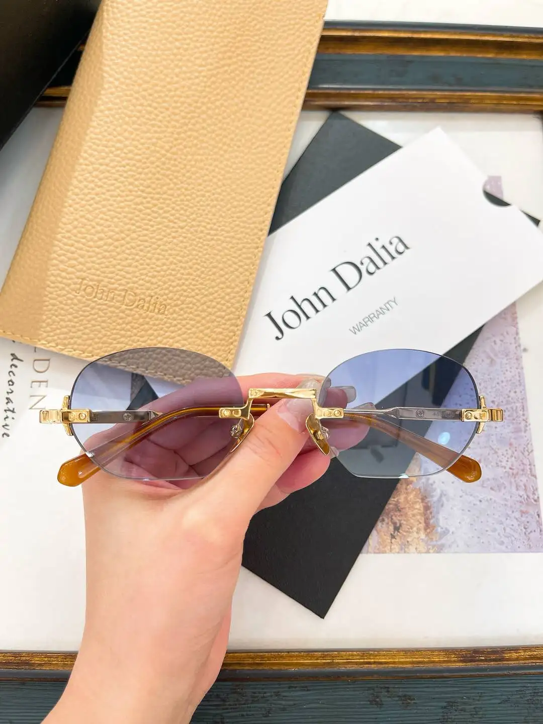 

Original For JOHN DALIA JD MARSHALL Classic Vintage Business Men Sunglasses Rimless Gradient UV400 Trendy Women Couple Eyewear