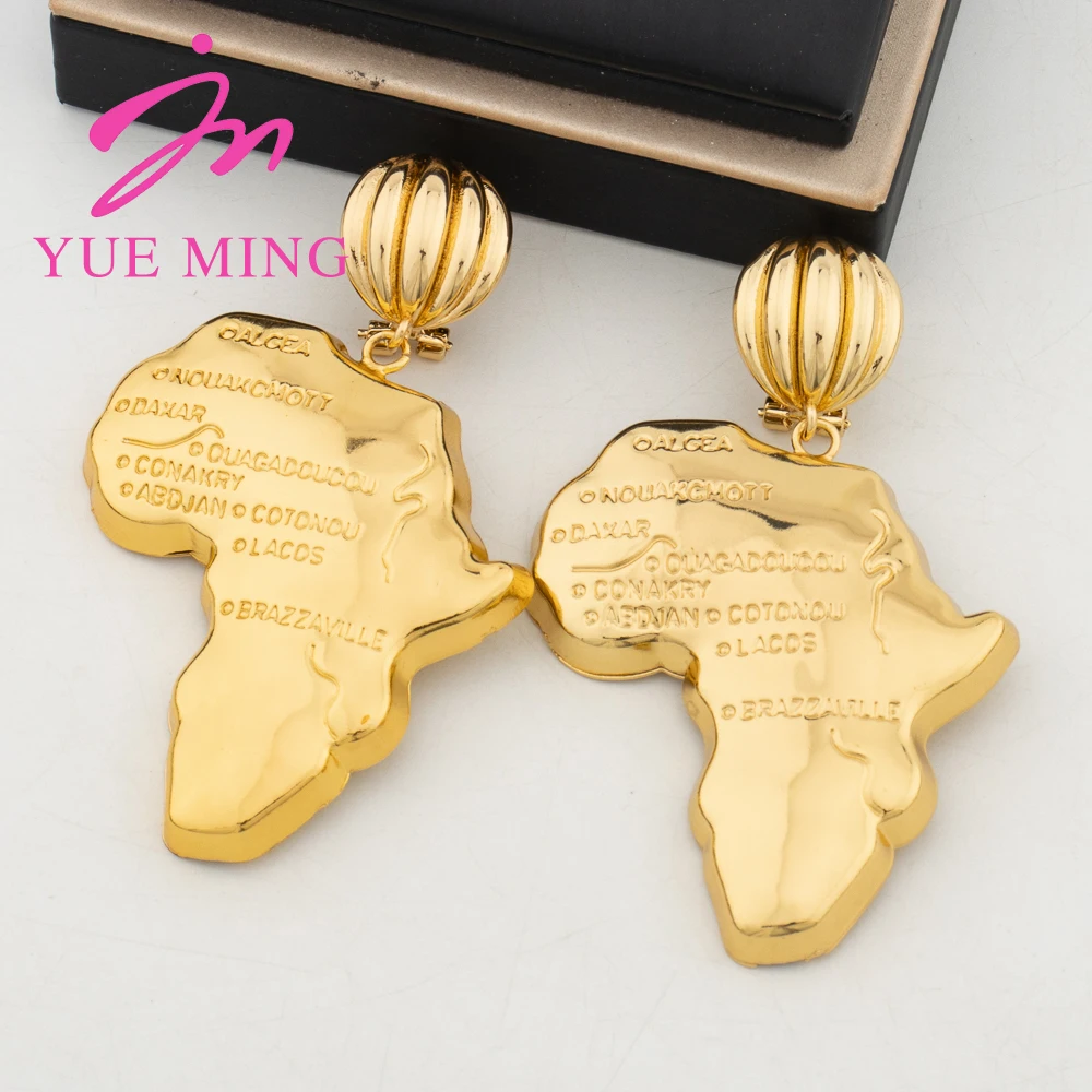 Gold Color Africa Map Earrings for Women Vintage African City Names Engraved Statement Dangle Earrings Ethnic Jewelry Gift