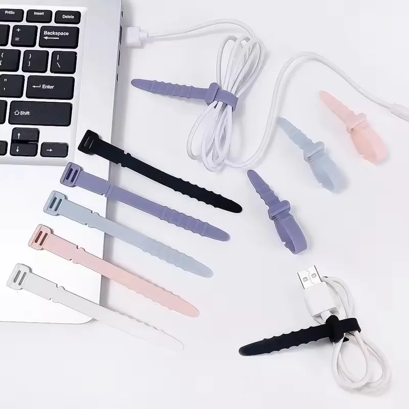 20 件 Silicone Cable Ties Colorful Portable Cable Straps Multipurpose Elastic Cord Organizer Cable Management Organizer Reusable