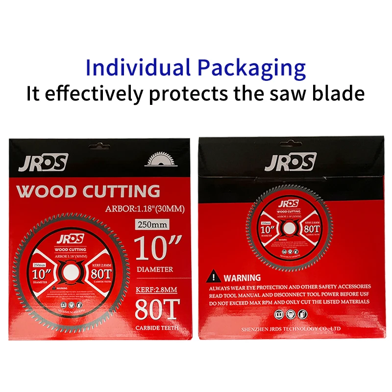 JRDS 목공용 TCT 원형 톱날 디스크 250mm 직경 25.4/30mm 내경 80T 목재 절단 공구