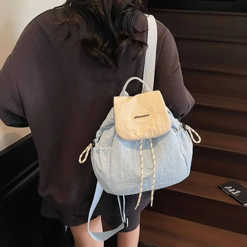 Tragbarer Damen-Rucksack aus Nylon, leicht, mit Kordelzug, viele Taschen, lässiger Rucksack, wasserdicht, mit Griff