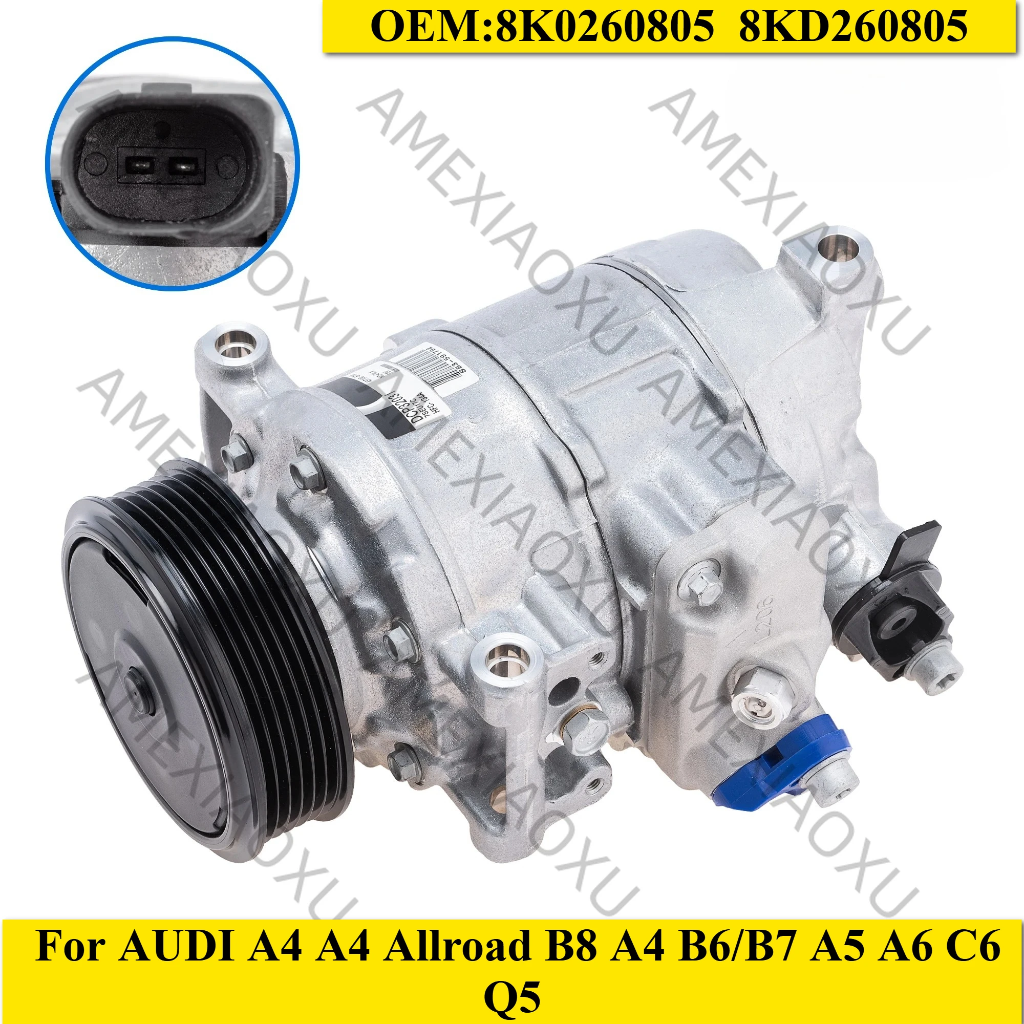 1 PC OEM:8K0260805 8KD260805 A/C Air Condition Compressor with Clutch  For AUDI A4 A4 Allroad B8 A4 B6/B7 A5 A6 C6 Q5 AMEXIAOXU