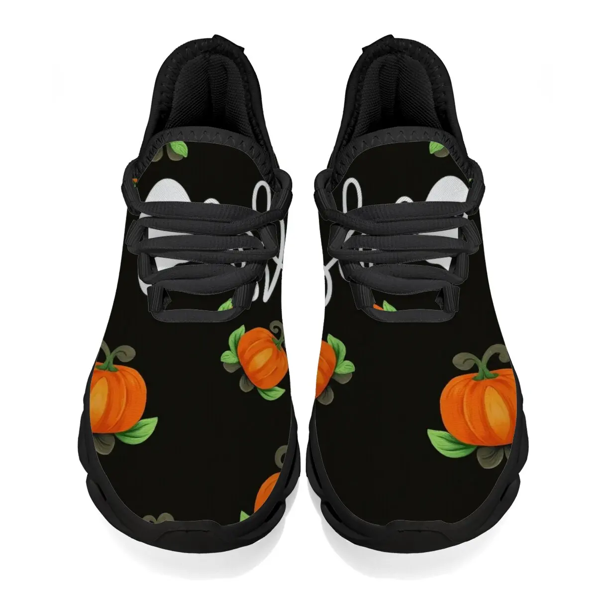 Children's Casual Shoes with Halloween-themed Mesh Breathable Lacing Pumpkin Polka Dot Pattern Lightweight Sports Shoes