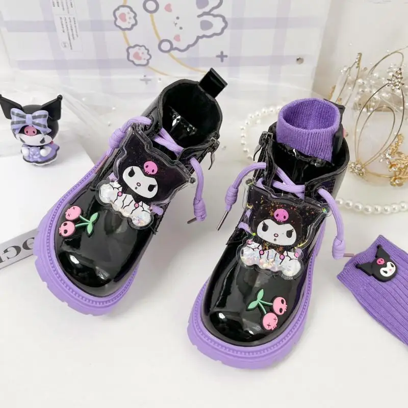 Kawaii Sanrio Anime Doc Martens Cute Kids Kuromi Cartoon Fashion Lovely and Versatile Fleece Warm Short Boots Gifts for Girls