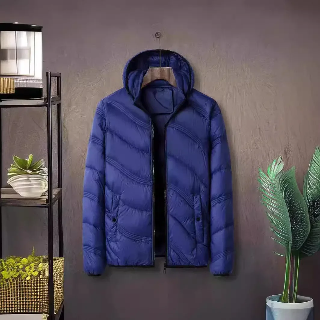 Men Down Jacket Winter Fashion Simple Solid Color Hooded Man Outerwear Long Sleeve Zipper Cold-proof Lightweight Male Coat