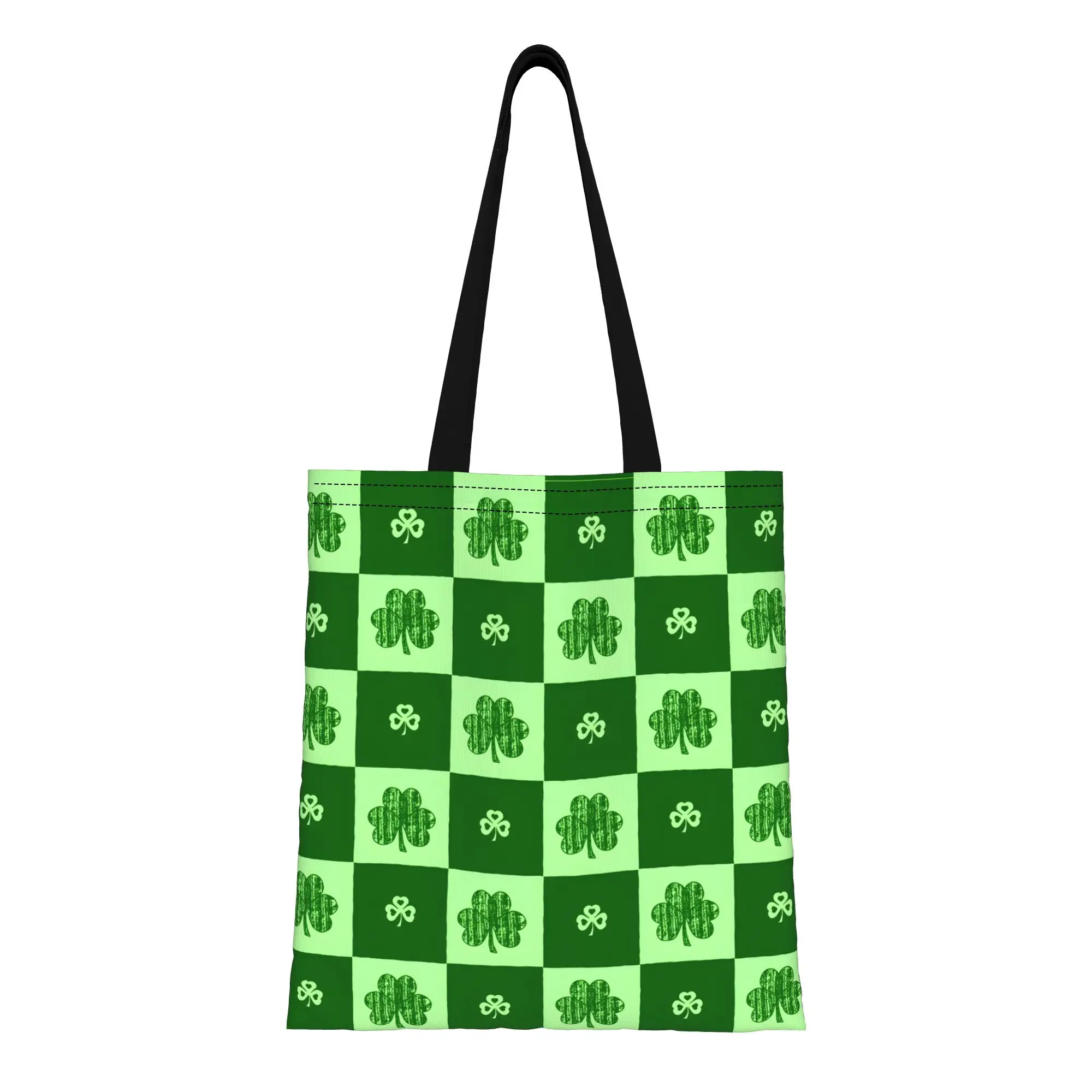 

1PC Large Capacity Shamrock Green Irish St. Patrick's Day Canvas Tote Bag Foldable Chic Pattern No Closed Design