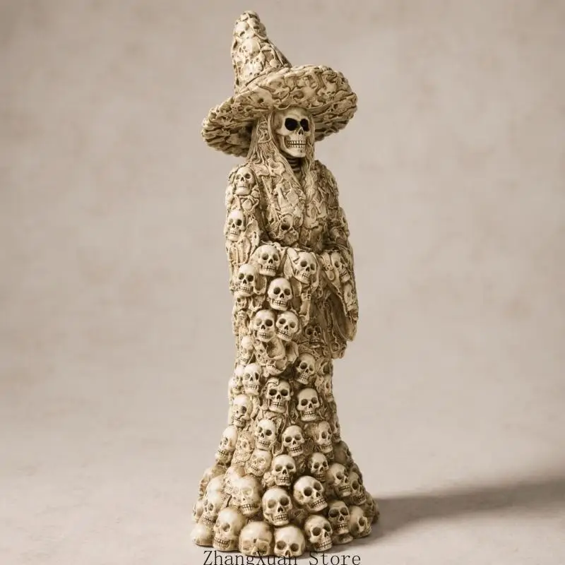 Halloween Hexe Skelett Statue Harz Gothic Desktop Dekor Figur für Kaminsims und gruselige Home Display Art 3XUF – Detail 9