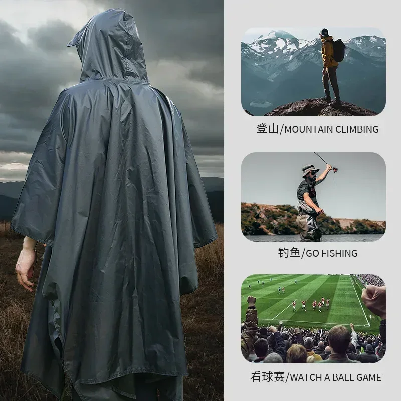 2026 3-in-1 wasserdichter Regenponcho mit Kapuze, Mehrzweck-Regenmantel, Bodenmatte, Unterstand für Outdoor-Camping, Wandern, Motorradfahren und Reisen – Detail 4