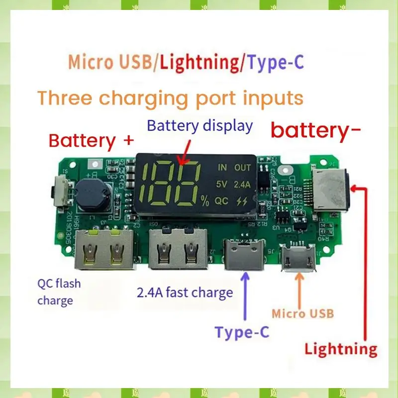 2025 18650 Lithium Battery Digital Display Charging Module 5V 2.4A Three Charging Port With Display Boost Module Durable Easy In