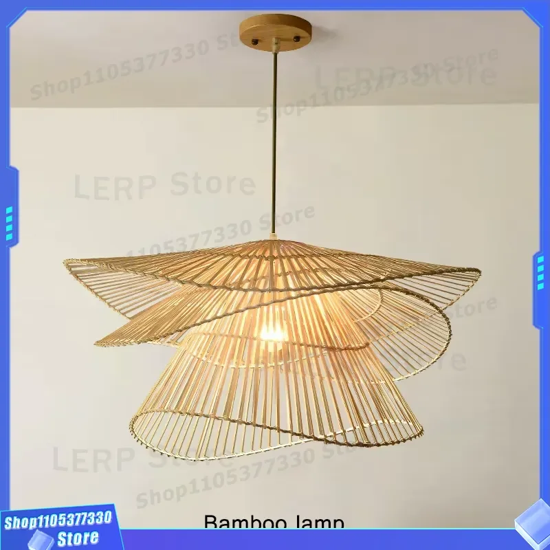 Unique Design Bamboo Hanging Lamp Creative Art Pastoral Style Chinese Japanese Indoor Lighting Fixture For Home Decor