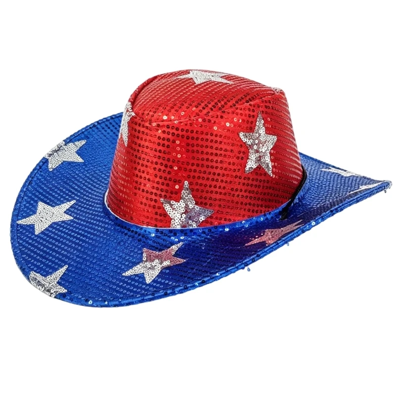 50LE Classical Western Spliced Sequins Hat Breathable Fabric Denims Hat Washable