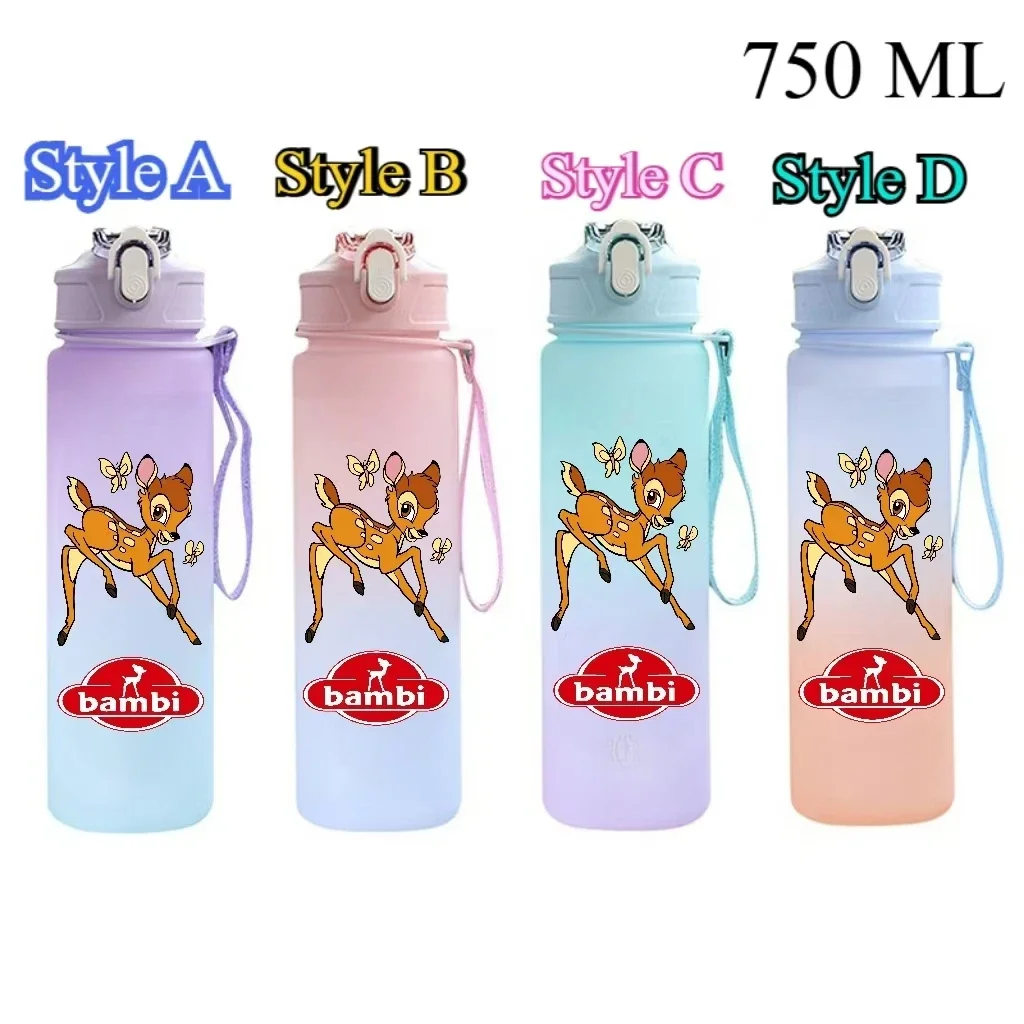 750Ml Disney Bambi Plastic Gradient Color Straw Water Cup Sport Water Bottle High Value Outdoor Large Capacity Camp Drink Bottle