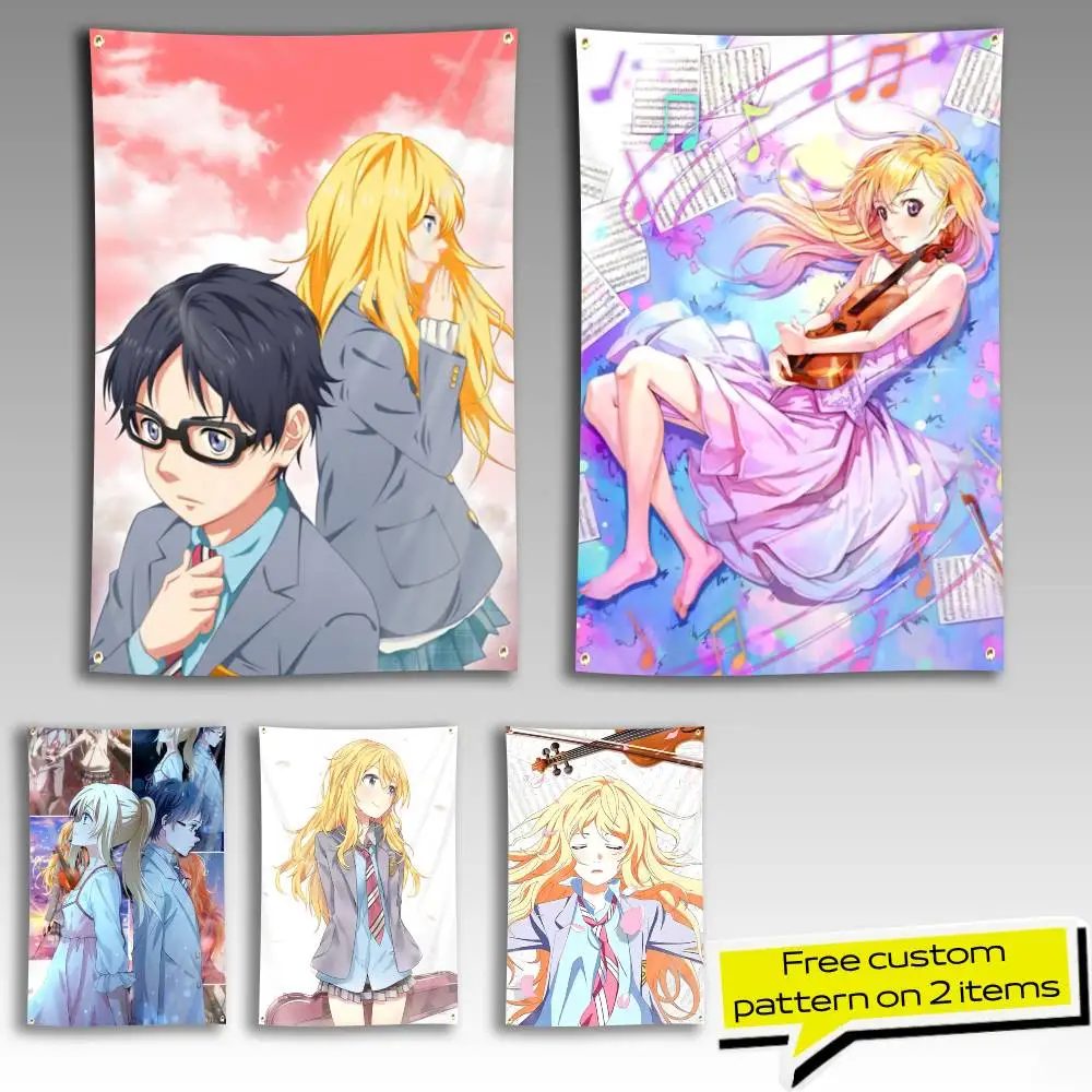 Your Lie in A-April Anime K-Kaori Flag Tapestry Banner for Bedroom Living Room Outdoor Camping Custom Supported
